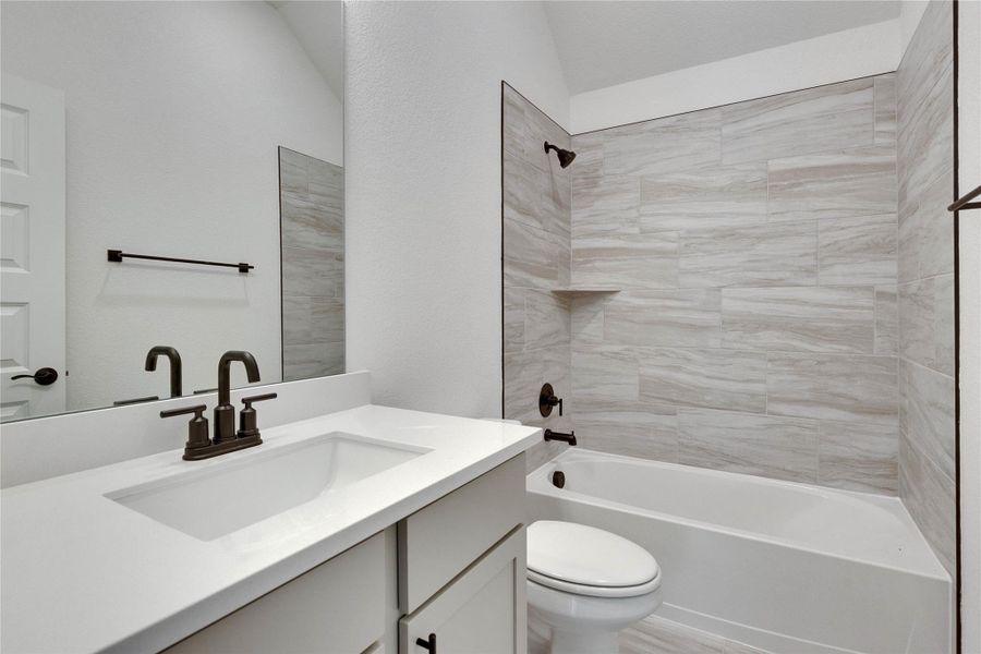 Bathroom with washtub / shower combination and vanity Bathroom with washtub / shower combination and vanity