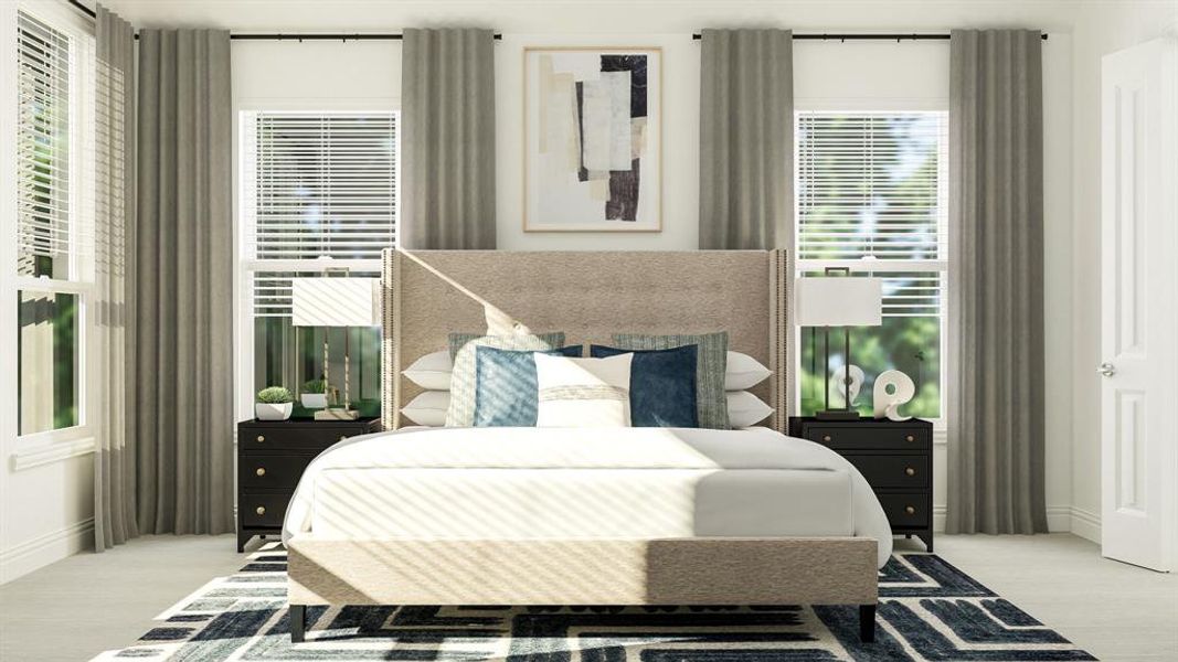 Bedroom featuring light hardwood / wood-style flooring and multiple windows