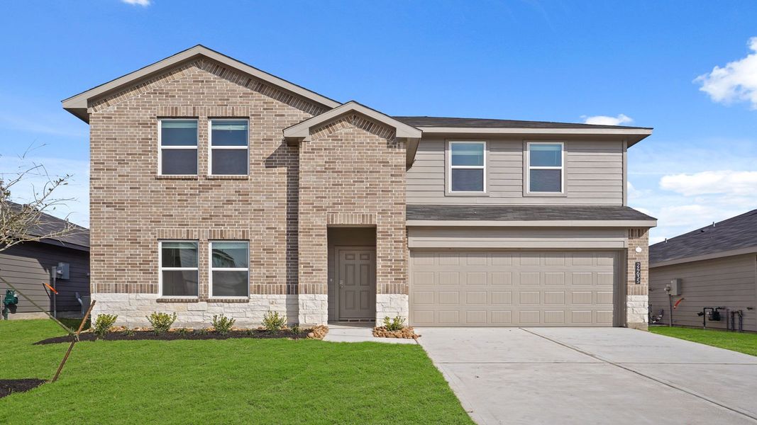 Representative exterior photo of a completed home built from the Perry by D.R. Horton in Mill Creek, Magnolia, TX (Image 2). Representative exterior photo of a completed home built from the Perry by D.R. Horton in Mill Creek, Magnolia, TX (Image 2).