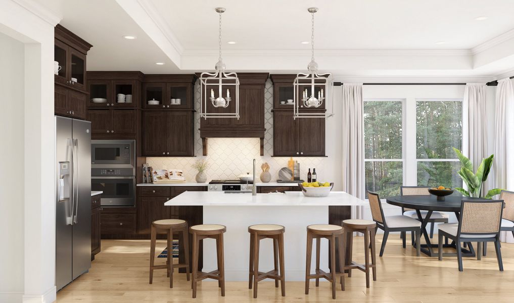 Kitchen with upper glass cabinets and pendant lighting Kitchen with upper glass cabinets and pendant lighting