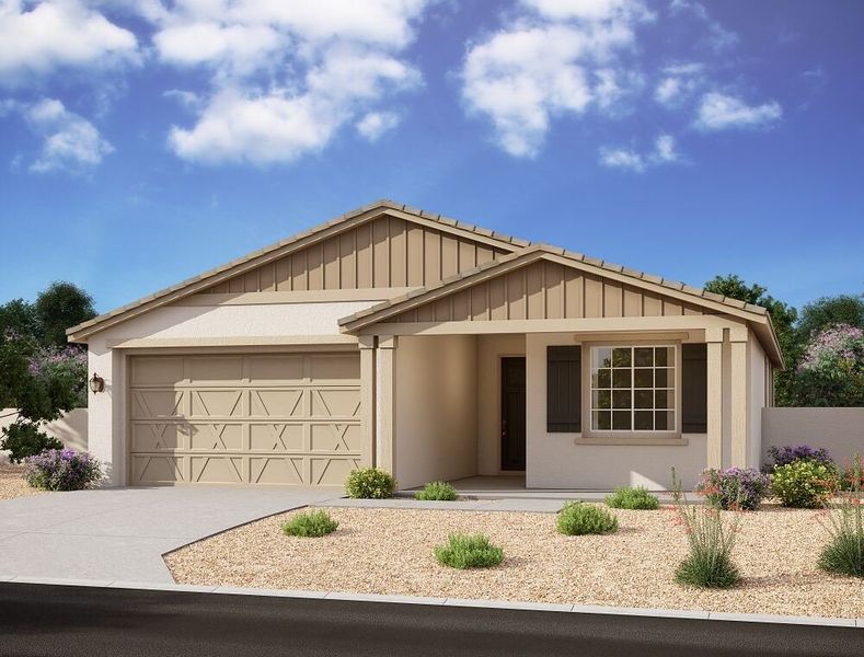 Front exterior of a home in the Aurora II at Eastmark community, located in Mesa, AZ (Image 6). Front exterior of a home in the Aurora II at Eastmark community, located in Mesa, AZ (Image 6).