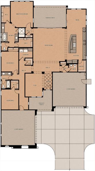2D floor plan layout for the Bamboo by Fulton Homes in Fields at Barney Farms, Queen Creek, AZ (Image 3).