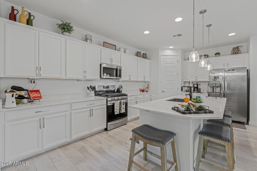 Island with pendant lights