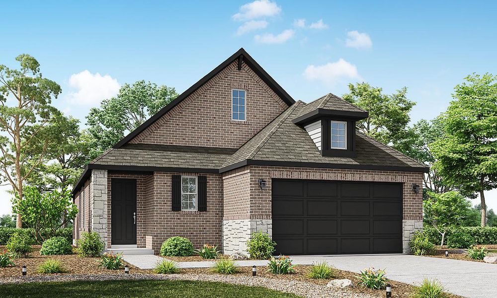 Front exterior of a new home in Towne Lake, Cypress, TX, highlighting curb appeal (Image 1).
