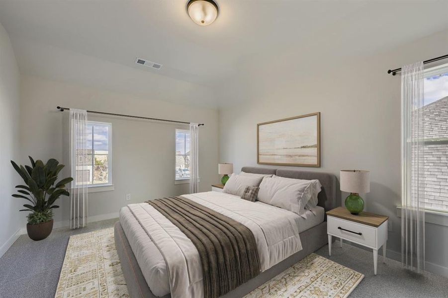 Virtually staged photo - Bedroom with carpet floors