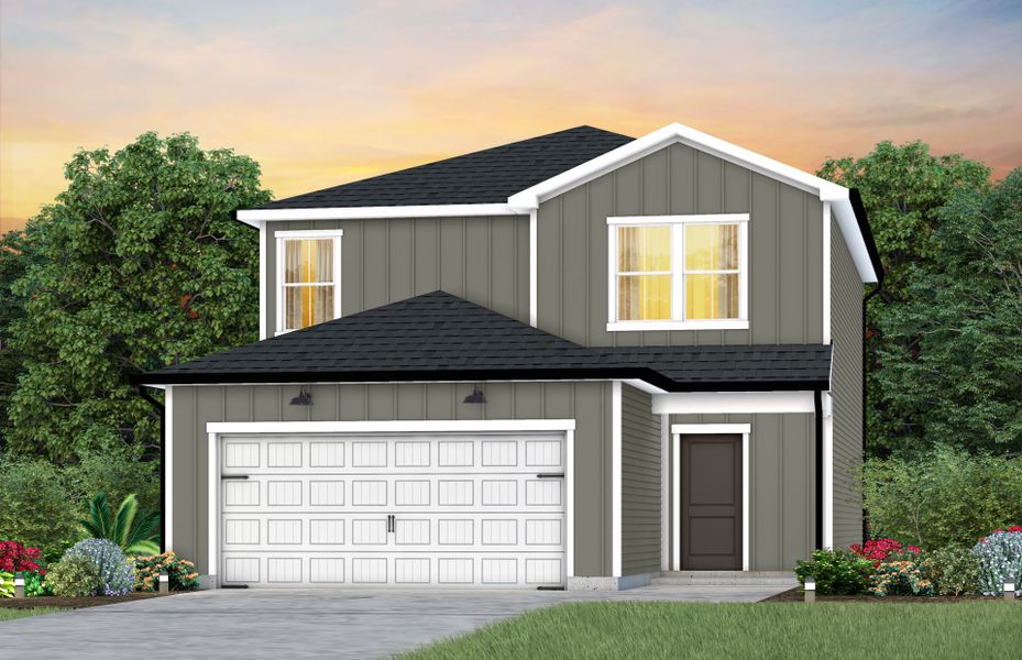 Front exterior of a new home in Carpenter Falls, Durham, NC, highlighting curb appeal (Image 2). Front exterior of a new home in Carpenter Falls, Durham, NC, highlighting curb appeal (Image 2).