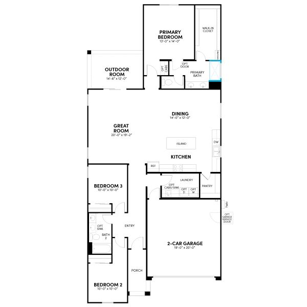 2D floor plan layout for the Azure Phase 5a by Brookfield Residential in Highland Sage at Alamar, Avondale, AZ (Image 18).