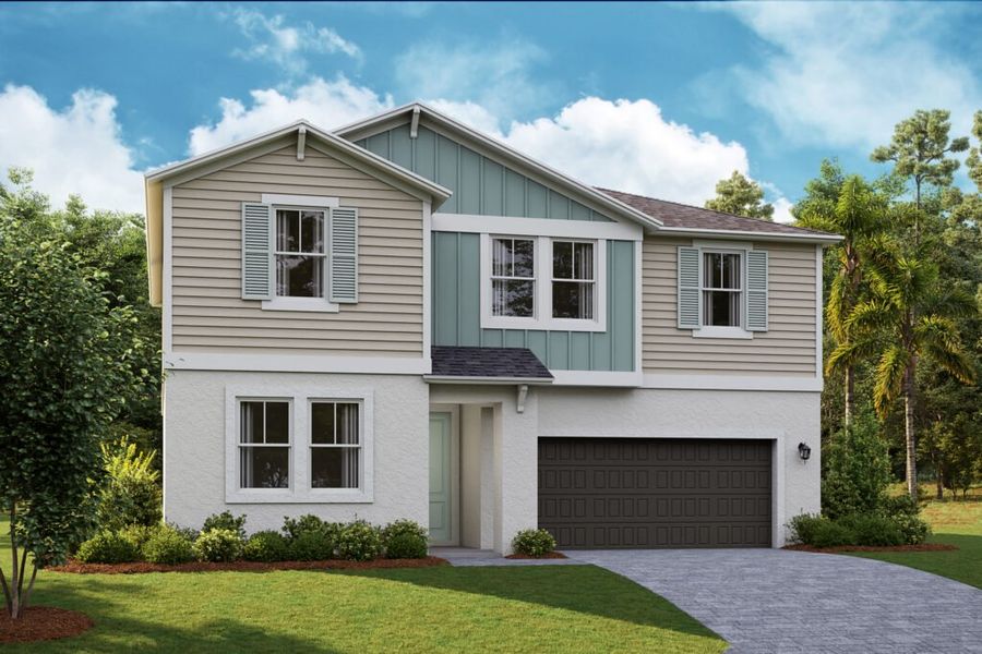 Representative exterior photo of a completed home built from the Amelia by Casa Fresca Homes in Pasadena Woods, Dade City, FL (Image 8). Representative exterior photo of a completed home built from the Amelia by Casa Fresca Homes in Pasadena Woods, Dade City, FL (Image 8).