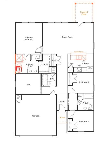 2D floor plan layout of this home in River Bluff, Leander, TX (Image 2).