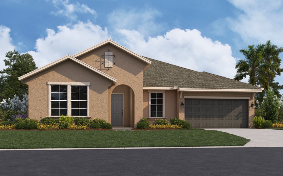 Front exterior of a new home in Seaire, Parrish, FL, highlighting curb appeal (Image 1). Front exterior of a new home in Seaire, Parrish, FL, highlighting curb appeal (Image 1).
