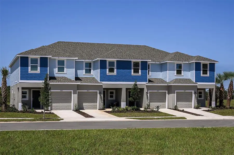Front exterior of a new home in Waterstone, Groveland, FL, highlighting curb appeal (Image 1). Front exterior of a new home in Waterstone, Groveland, FL, highlighting curb appeal (Image 1).