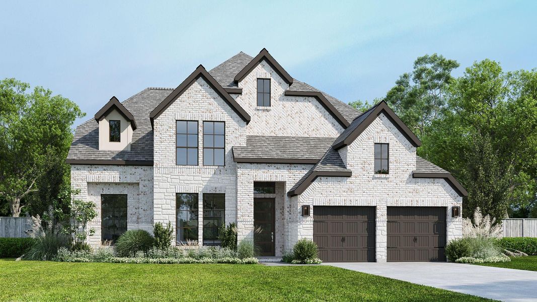 Front exterior of a new home in StoneCreek Estates, Richmond, TX, highlighting curb appeal (Image 1). Front exterior of a new home in StoneCreek Estates, Richmond, TX, highlighting curb appeal (Image 1).