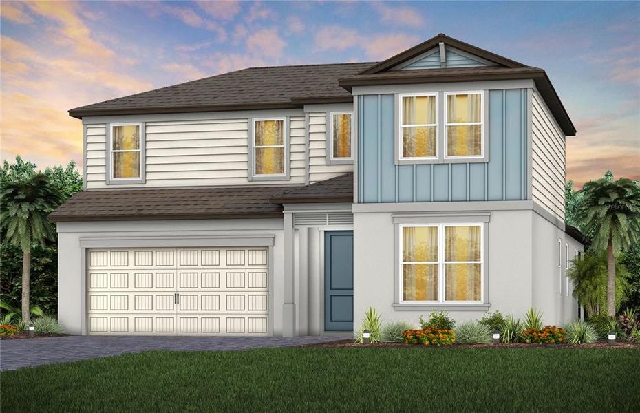 Front exterior of a new home in Spencer Glen, Riverview, FL, highlighting curb appeal (Image 1). Front exterior of a new home in Spencer Glen, Riverview, FL, highlighting curb appeal (Image 1).