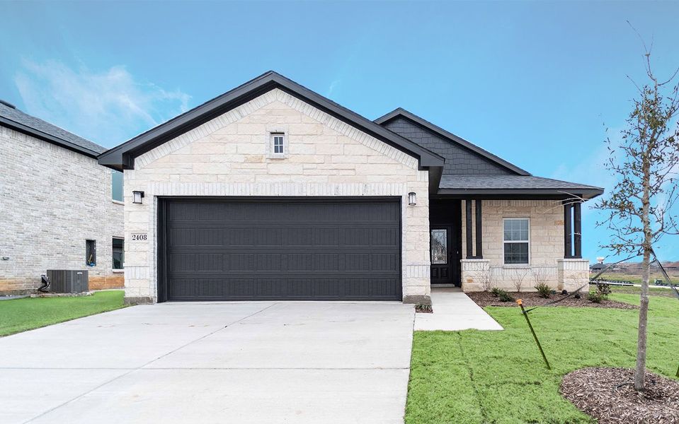 Front exterior of a new home in Pebblebrook, Sherman, TX, highlighting curb appeal (Image 1). Front exterior of a new home in Pebblebrook, Sherman, TX, highlighting curb appeal (Image 1).
