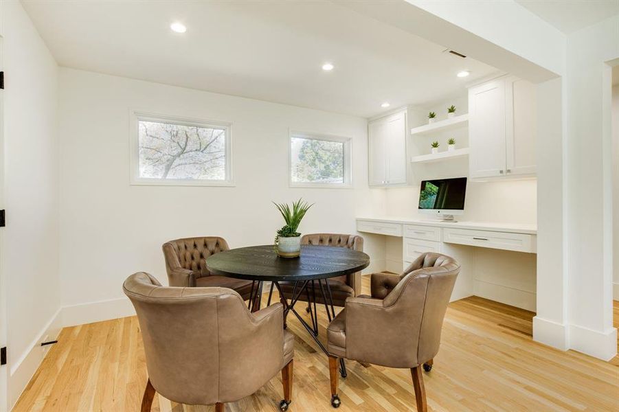 Upstairs game rooom with built in desks