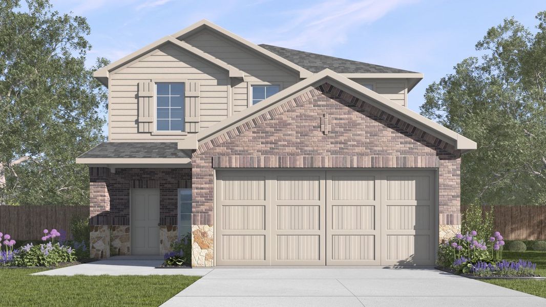 Front exterior of a new home in Wildcat Ranch, Crandall, TX, highlighting curb appeal (Image 1).