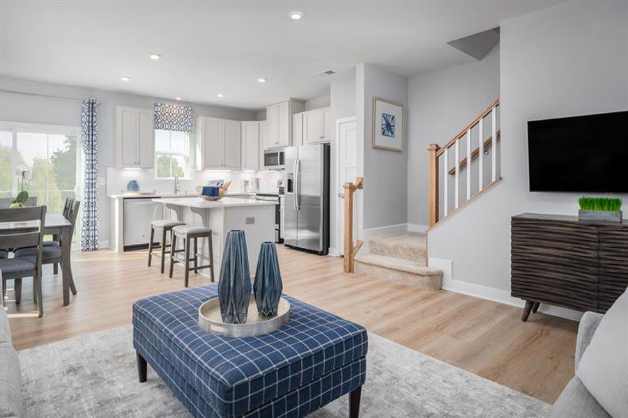 Representative furnished interior of a home built from the Odessa by Ryan Homes in Cedarside Townhomes at Dry Creek, Goodlettsville (Image 1).