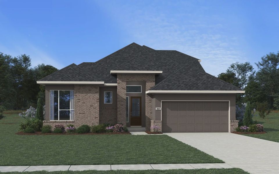 Representative exterior photo of a completed home built from the Olivia by Chesmar Homes in Audubon, Magnolia, TX (Image 4). Representative exterior photo of a completed home built from the Olivia by Chesmar Homes in Audubon, Magnolia, TX (Image 4).