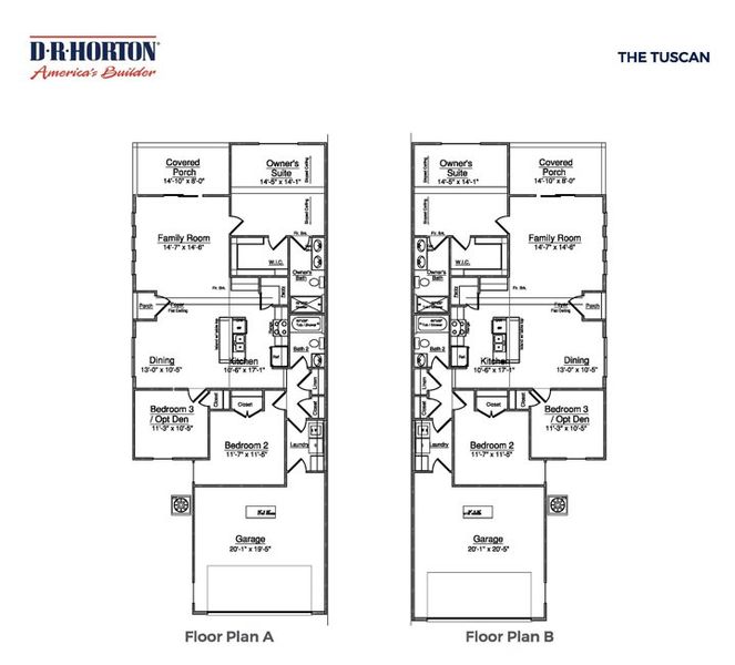 2D floor plan layout for the TUSCAN by D.R. Horton in Westbrook Retreat Villas at Savannah Quarters, Pooler, GA (Image 3).