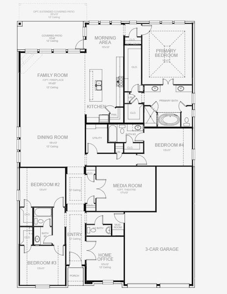 2D floor plan layout for the 2944W by Perry Homes in Two Step Farm 60', Montgomery, TX (Image 4). 2D floor plan layout for the 2944W by Perry Homes in Two Step Farm 60', Montgomery, TX (Image 4).