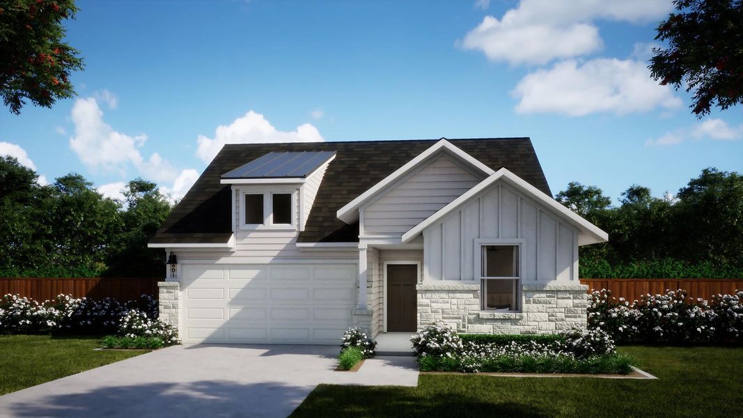 Representative exterior photo of a completed home built from the Nicholas by Risewell Homes in Sage Collection – Freedom at Anthem, Kyle, TX (Image 16).