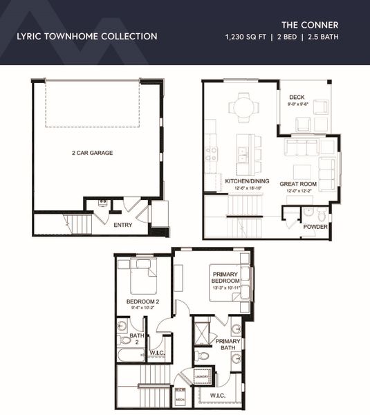 2D floor plan layout of this home in Lyric at RidgeGate Townhomes, Lone Tree, CO (Image 3).