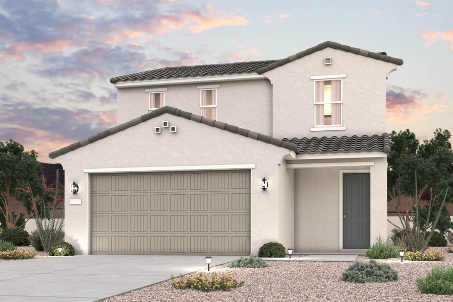 Twilight rendering of front of new home for sale in San Tan Valley, AZ at Skyline Village the Highlands Collection by Century Communities with 2 car garage. Twilight rendering of front of new home for sale in San Tan Valley, AZ at Skyline Village the Highlands Collection by Century Communities with 2 car garage.