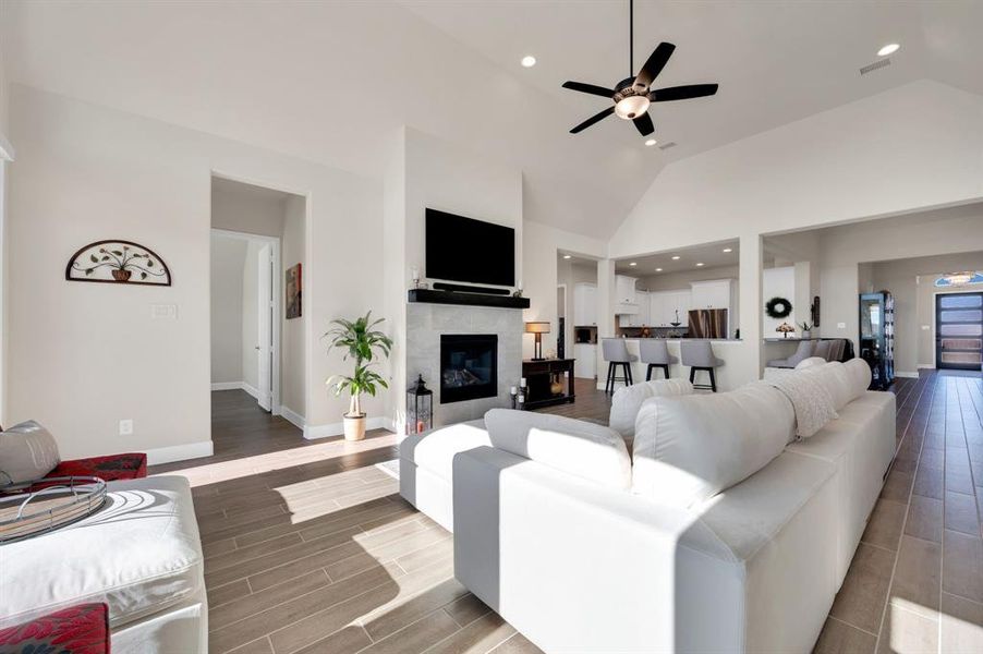 Hallway off the living room is entry to second primary bedroom.