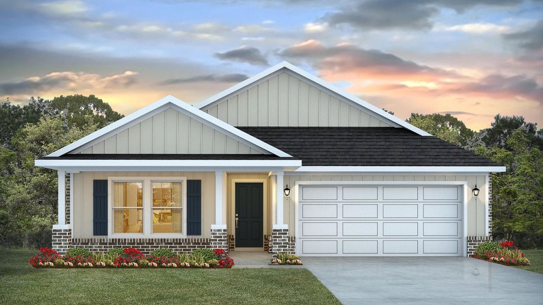 Front exterior of a new home in Owl's Head Farms, Freeport, FL, highlighting curb appeal (Image 2). Front exterior of a new home in Owl's Head Farms, Freeport, FL, highlighting curb appeal (Image 2).