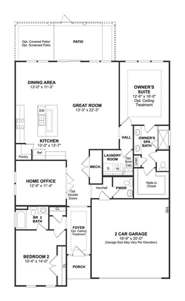 2D floor plan layout for the Dorchester by K. Hovnanian® Homes in K. Hovnanian's® Four Seasons at Carolina Oaks, Bluffton, SC (Image 3).