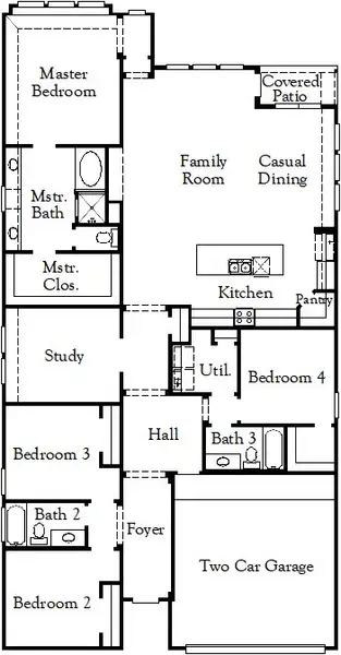 2D floor plan layout for the Denison by Coventry Homes in Parkside on the River, Georgetown, TX (Image 3).