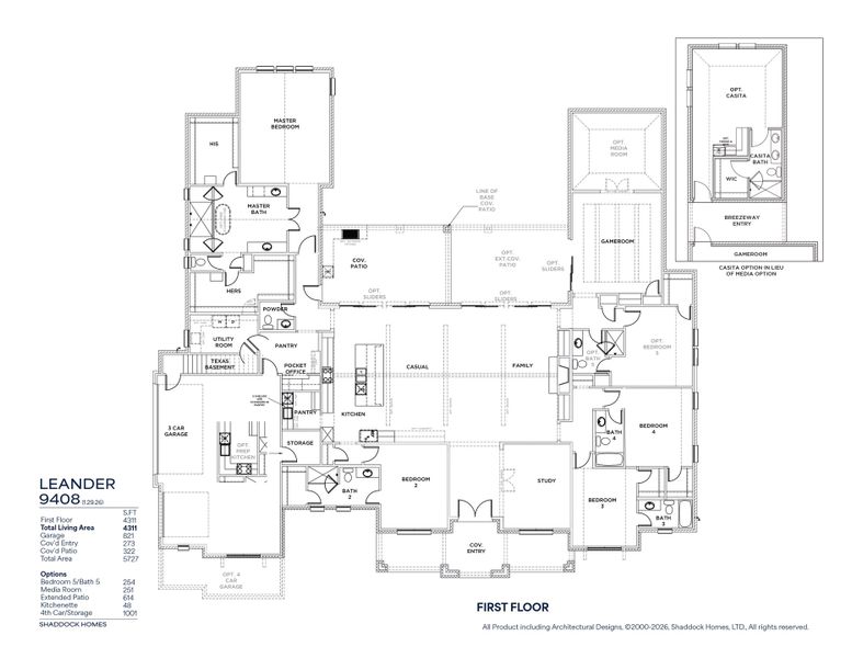 2D floor plan layout for the Leander - 9408 by Shaddock Homes in Hilltop Ranch, Leander, TX (Image 3). 2D floor plan layout for the Leander - 9408 by Shaddock Homes in Hilltop Ranch, Leander, TX (Image 3).