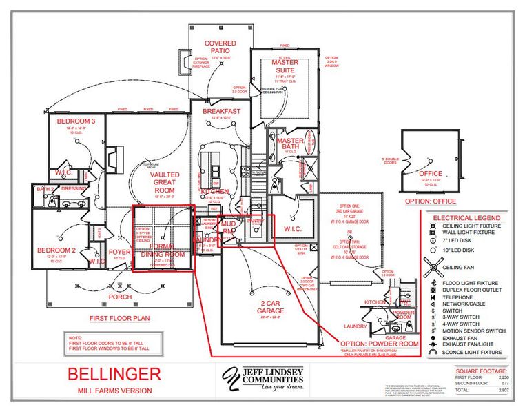 2D floor plan layout for the Bellinger F by Jeff Lindsey Communities in Mill Farms, Peachtree City, GA (Image 3).