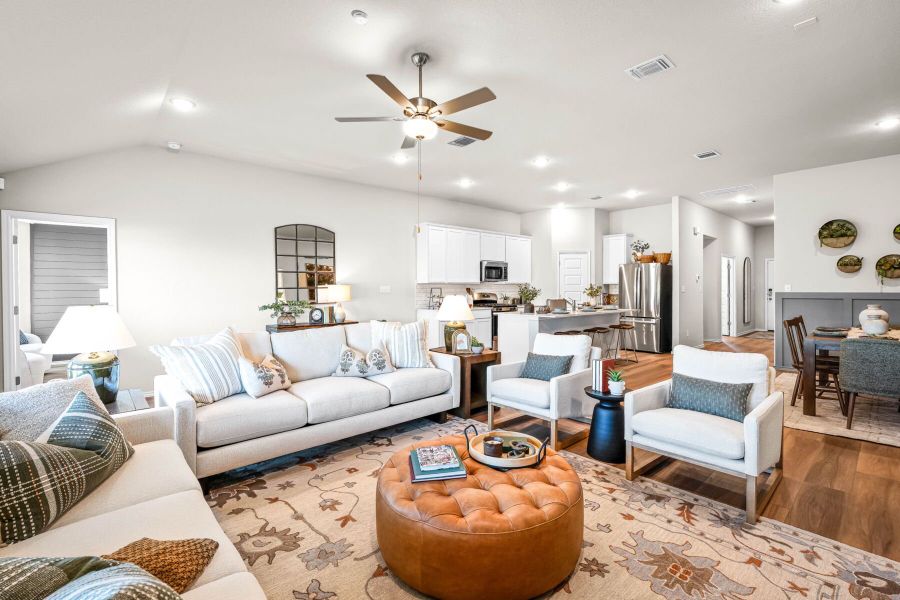 This is the living area of the Hawkins plan and is the model home in Carillon at 13305 Eppright Trace Blvd., Manor, TX. This is the living area of the Hawkins plan and is the model home in Carillon at 13305 Eppright Trace Blvd., Manor, TX.