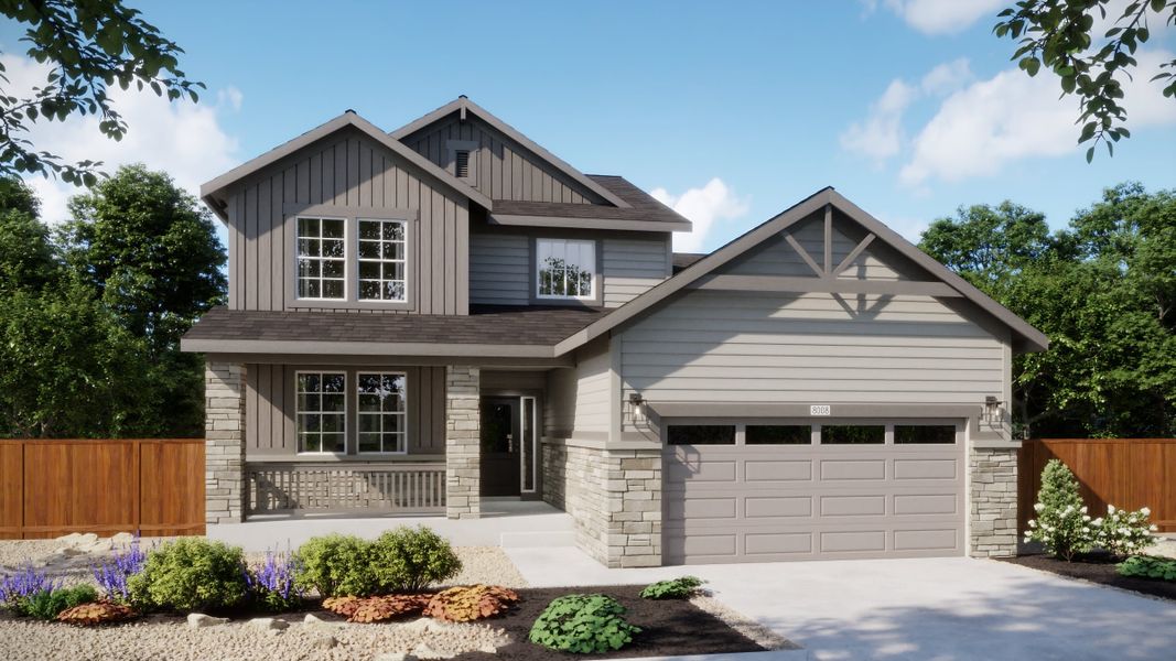Representative exterior photo of a completed home built from the 4007 by Risewell Homes in Harvest Crossing, Aurora, CO (Image 3). Representative exterior photo of a completed home built from the 4007 by Risewell Homes in Harvest Crossing, Aurora, CO (Image 3).
