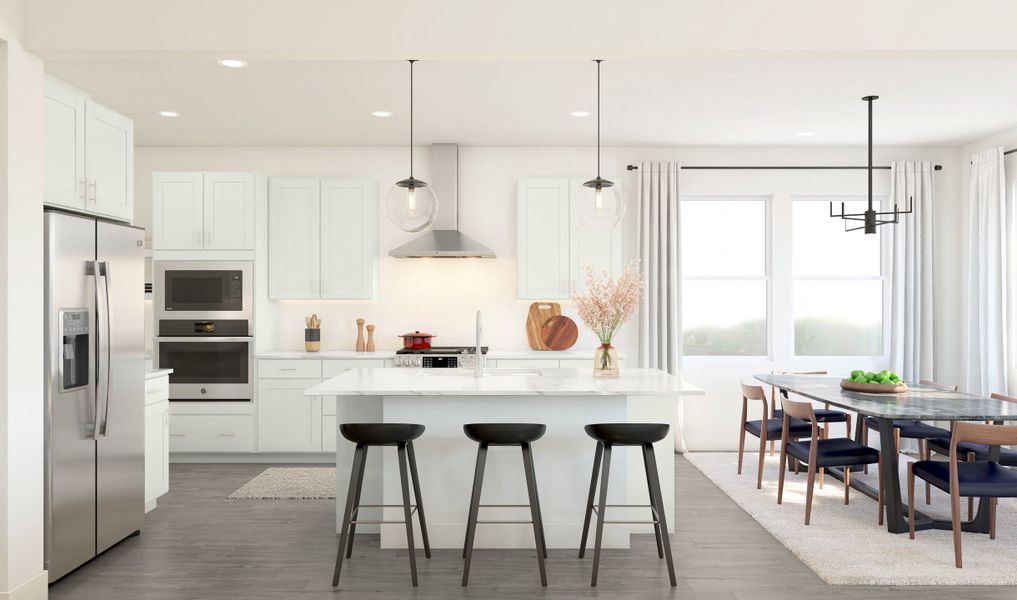 Kitchen with white cabinets & pendant lights Kitchen with white cabinets & pendant lights