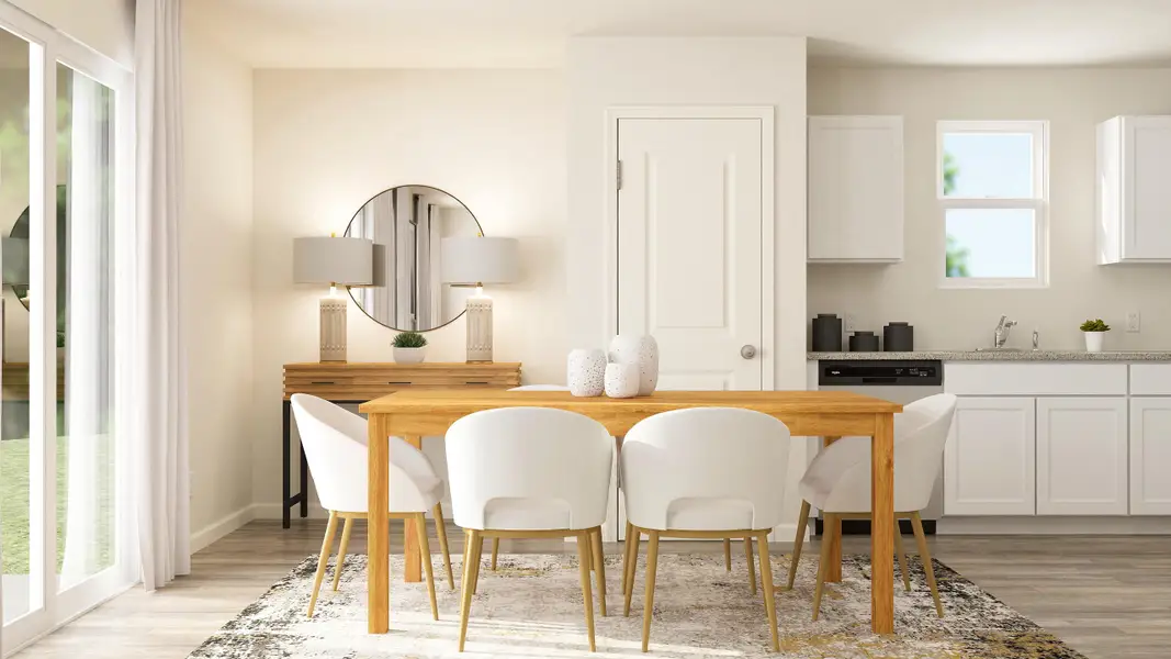 A dining room with a table and chairs. A dining room with a table and chairs.