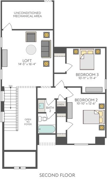 2D floor plan layout of this home in Terrace Collection at Lariat, Liberty Hill, TX (Image 3). 2D floor plan layout of this home in Terrace Collection at Lariat, Liberty Hill, TX (Image 3).