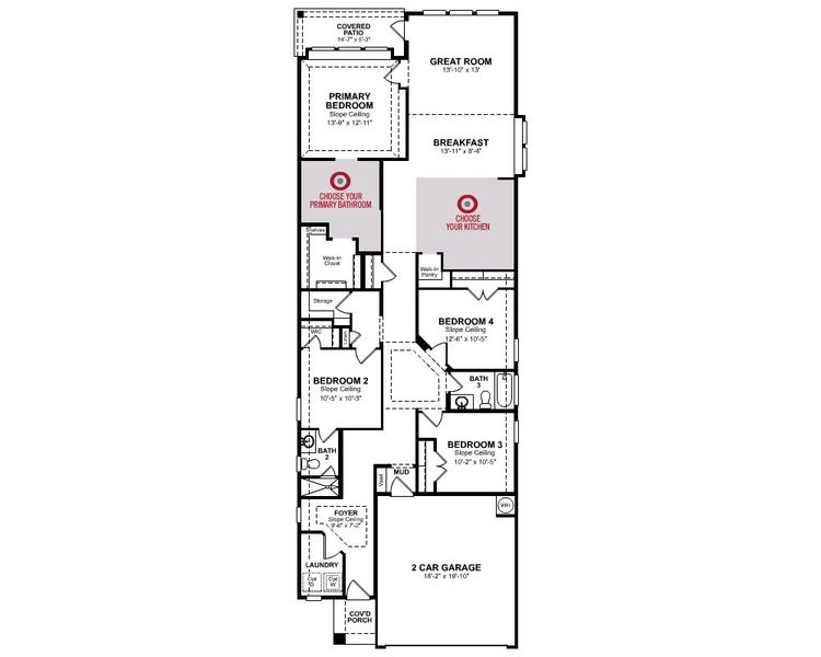 2D floor plan layout for the Marshfield by Beazer Homes in Bridgeland, Cypress, TX (Image 3).