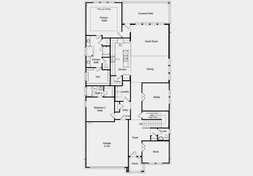 2D floor plan layout for the Piedmont by Taylor Morrison in Village Grove, Dripping Springs, TX (Image 3).