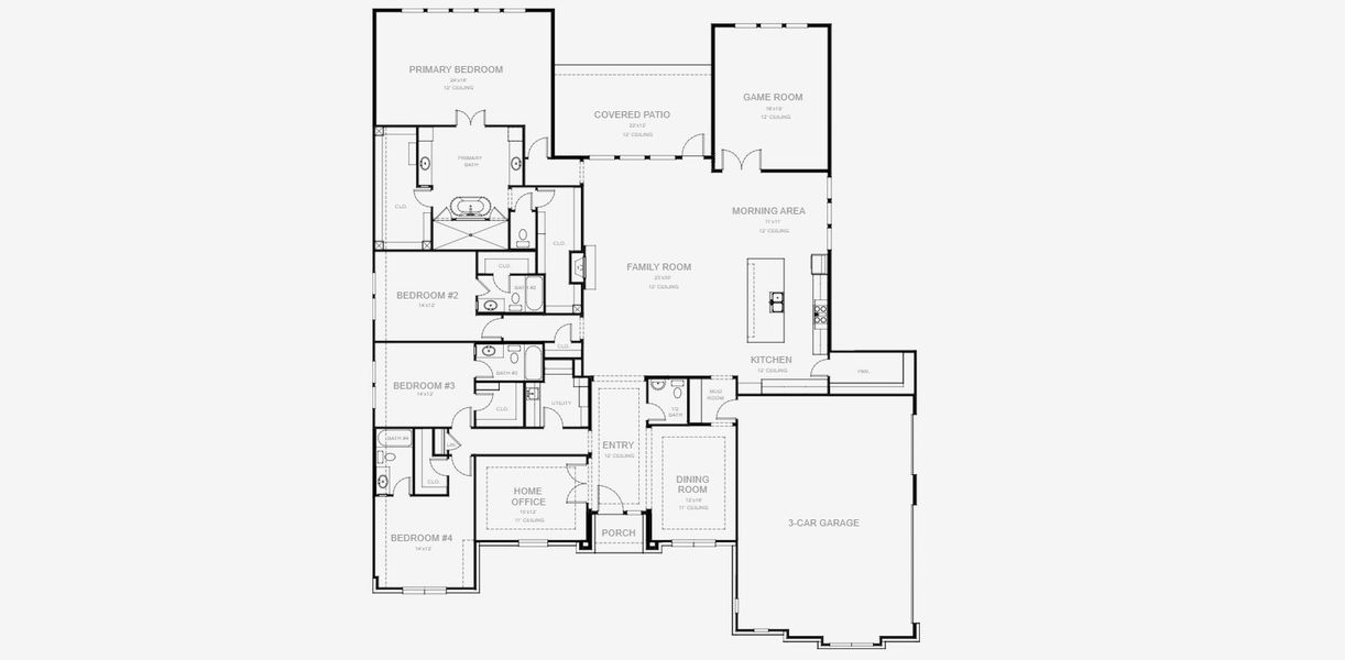 2D floor plan layout for the 4044A by Perry Homes in Bristol Valley, Rockwall, TX (Image 3).