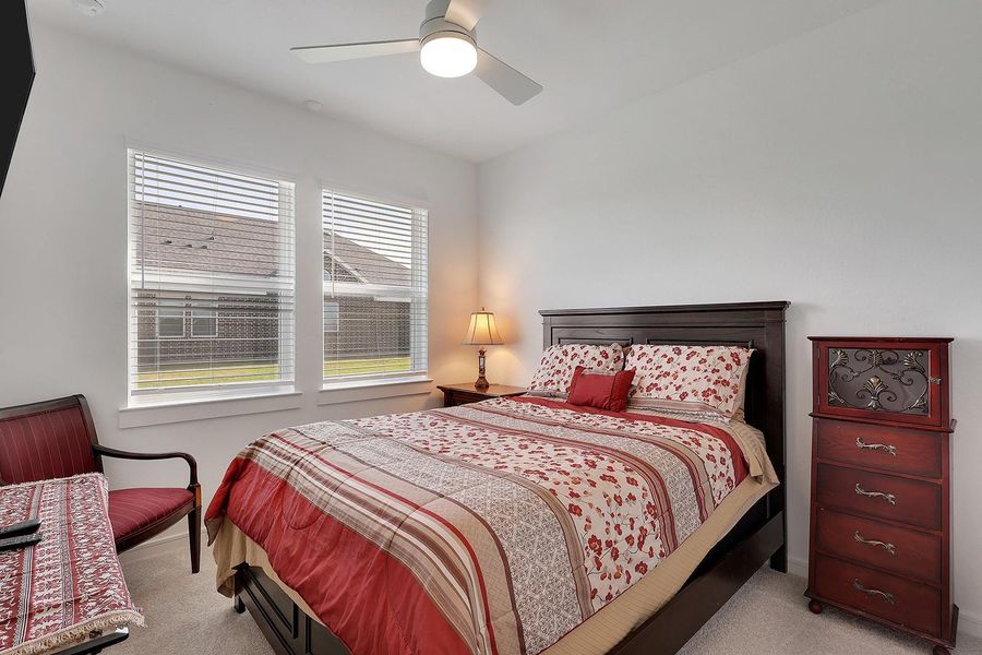 Cozy 2nd bedroom with natural light from two large windows.