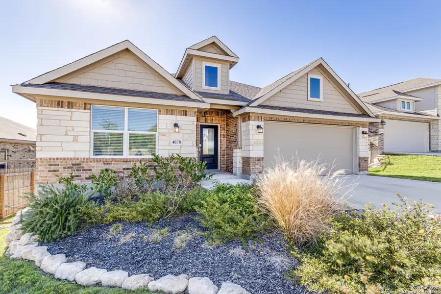 Front exterior of a new home in Johnson Ranch: Brookstone II Collection, Bulverde, TX, highlighting curb appeal (Image 24).