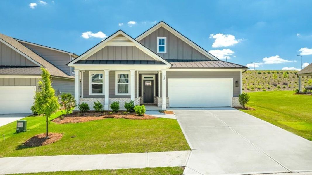 Front exterior of a new home in Hamptons at Riverwood North, Dallas, GA, highlighting curb appeal (Image 18). Front exterior of a new home in Hamptons at Riverwood North, Dallas, GA, highlighting curb appeal (Image 18).