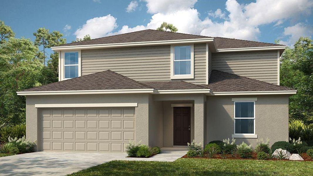 Front exterior of a new home in Waterstone, Groveland, FL, highlighting curb appeal (Image 1). Front exterior of a new home in Waterstone, Groveland, FL, highlighting curb appeal (Image 1).