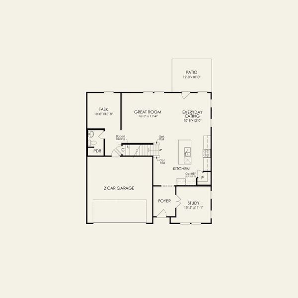2D floor plan layout for the Hampton by Pulte Homes in The Retreat at Carolina Ridge, Harrisburg, NC (Image 3).