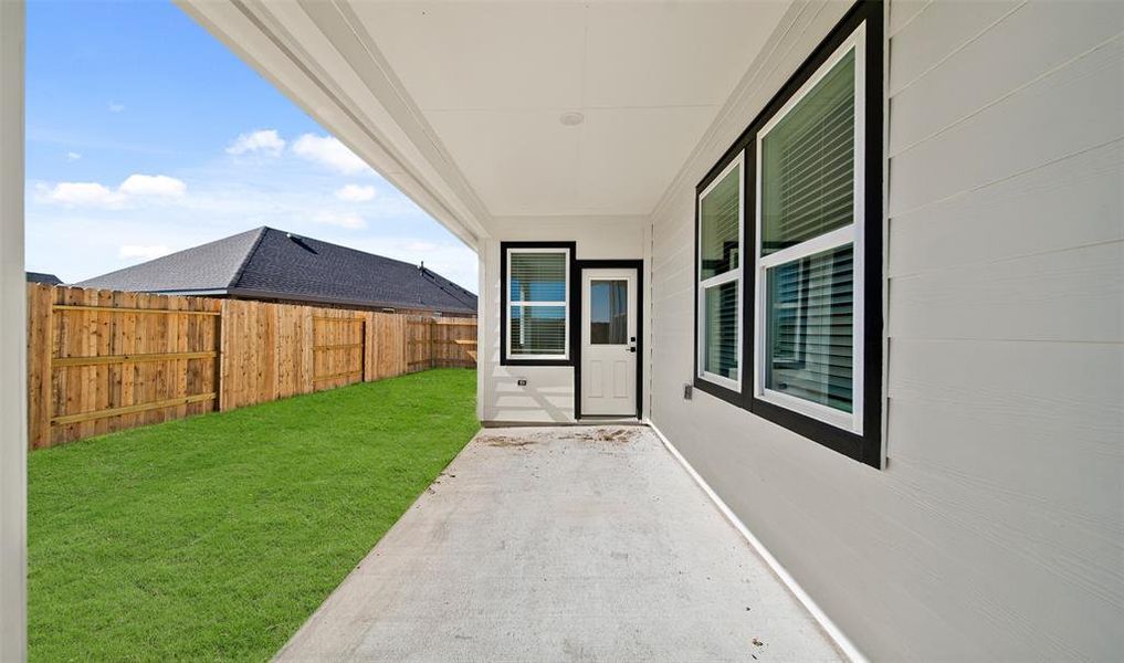 Covered patio in backyard