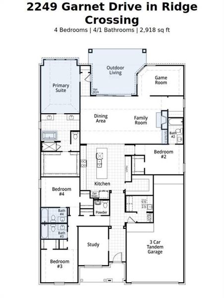 2D floor plan layout of this home in Ridge Crossing, Waxahachie, TX (Image 3).