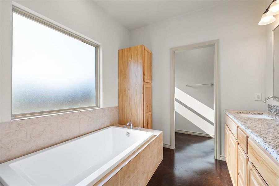 Bathroom with garden tub and double vanity