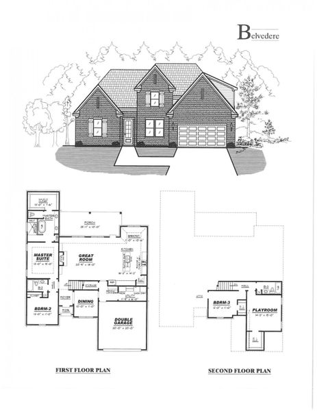 2D floor plan layout for the Belvedere by Grant Homes LLC in Valleybrook, Oakland, TN (Image 5). 2D floor plan layout for the Belvedere by Grant Homes LLC in Valleybrook, Oakland, TN (Image 5).
